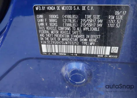 2018 Honda Hr-V Ex-L z USA, uszkodzony, nr VIN 3CZRU6H70JM703252